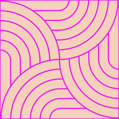 Seamless minimalist pattern with pink interlocking circular lines on a light peach background.