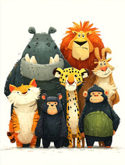 Fototapeta premium Wild Adventure Playful Animals Including Lion Tiger and Cheetah