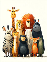 Fototapeta premium Wild Animals Unite A Gathering of Tigers Lions Elephants and Mor