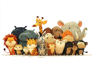 Fototapeta premium Wild Animals Parade Tigers Lions Elephants and More Gather in Na