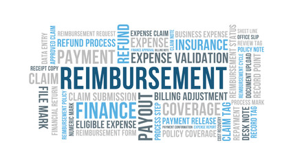 Fototapeta premium Reimbursement Word Cloud Design for Business Poster, Office Wall Decor, Finance Presentation, Training Print. Reimbursement minimalist light background typography
