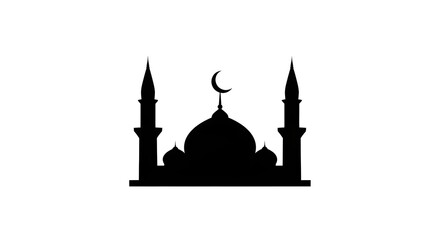 Silhouette of mosque with minarets and crescent moon