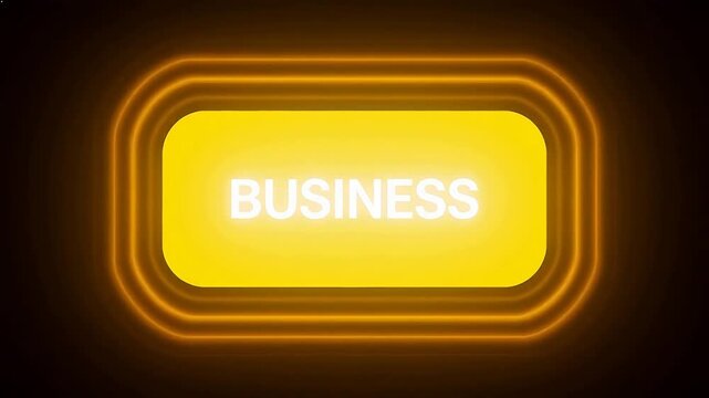 Bold yellow rounded rectangle button with 'BUSINESS' in white uppercase text on black background &mdash; minimalist vector-style graphic for presentations, websites, or app interfaces.