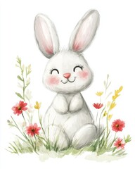 Fototapeta premium Cute bunny holding decorated Easter eggs on clean background for modern greeting card and invitation