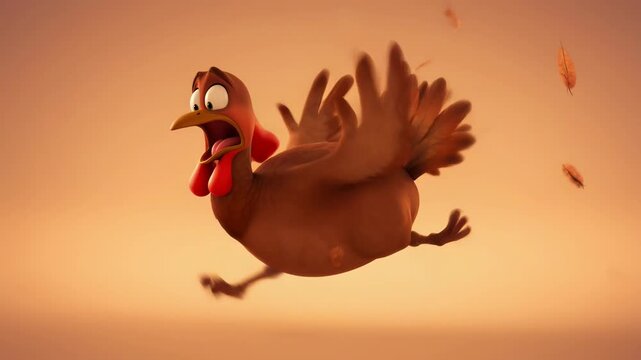 Scared cartoon turkey running away animated video clip for thanksgiving holiday season fear and escape concept