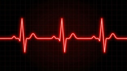 A striking neon red electrocardiogram line dynamically pulses across a dark, gridded background, signifying essential vital signs, medical monitoring, and health data visualization.
