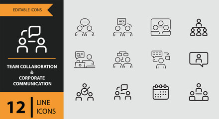 Naklejka premium Team Collaboration and Corporate Communication Outline Icons