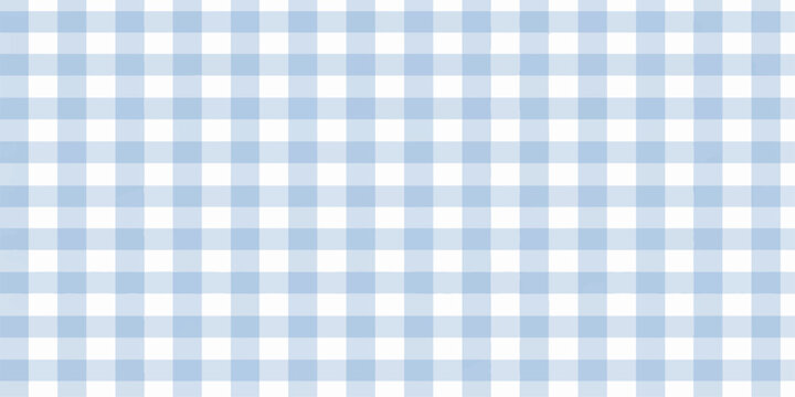 A seamless blue gingham and white checkered fabric pattern with a classic plaid textile texture, perfect for a picnic tablecloth or cotton material backdrop design