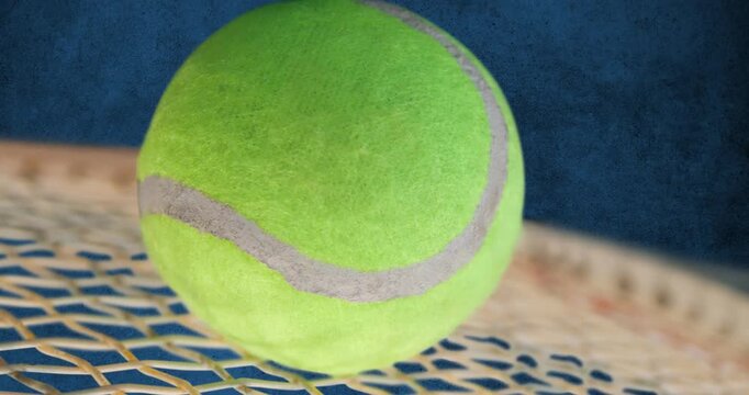 Animation of tennis racket and ball on blue background