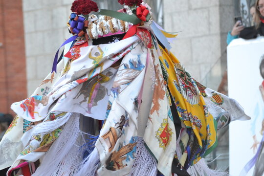 Colorful tradition at fiesta de la vaquilla in colmenar viejo. Spanish traditions, folk festival