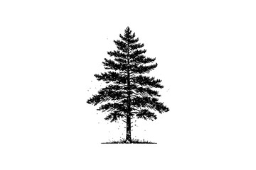 Obraz premium Detailed black and white pine tree silhouette on white background