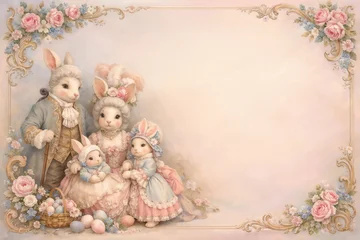 Rococo Easter Bunny Family Scene in Aristocratic Pastel Palace Interior © C Design Studio