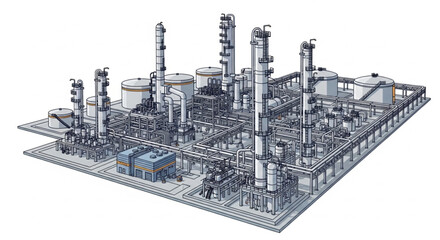 Naklejka premium Industrial Plant 3D Model Rendering.