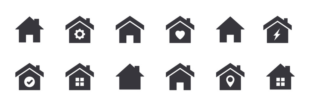 Real estate icon set. Solid house collection. Home icons. Vector illustration.