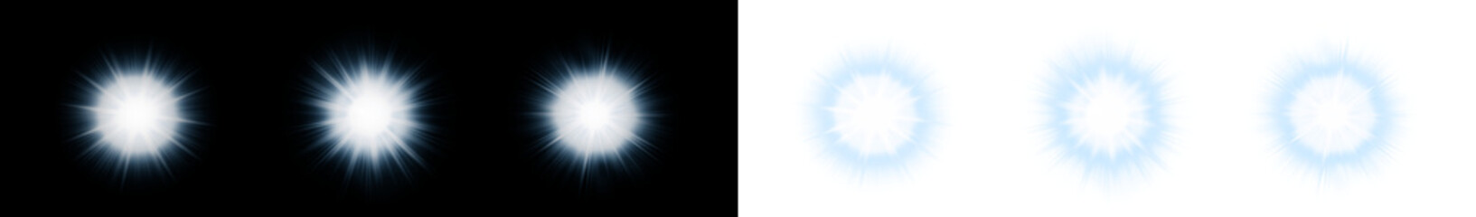 Electric blue lens explosion PNG Overlay isolated on transparent and black background with radiant...