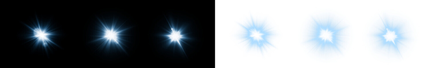 Neon blue radiant burst PNG Overlay isolated on transparent and black background with glowing halo...