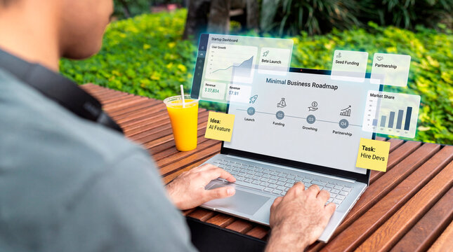 Visionary entrepreneur planning startup growth roadmap