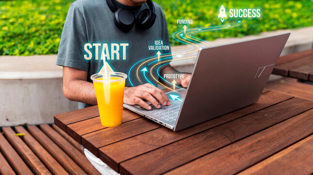 Ambitious entrepreneur planning startup growth journey