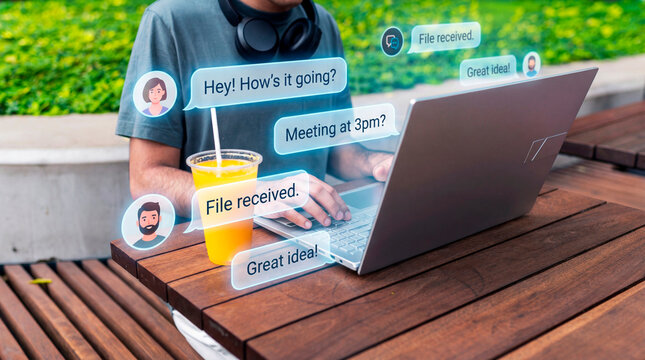 Collaborative professional coordinating digital team chat