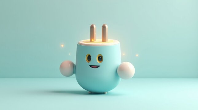 Lindo personaje de dibujos animados en 3D de enchufe el&eacute;ctrico