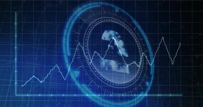 Central circular HUD interface displaying rotating concentric rings and glowing waveform grid