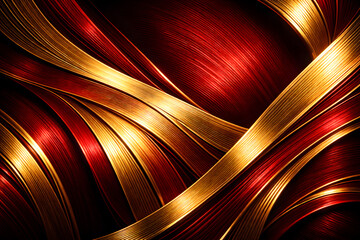 情熱と高級感が交差する赤と金のメタリック抽象ウェーブ背景