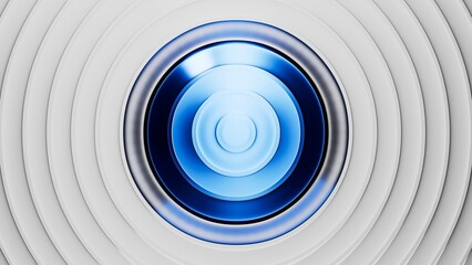 3d render. Abstract futuristic geometric background. Minimalist aesthetic wallpaper. Blue round shape set behind the fluttered matt glass