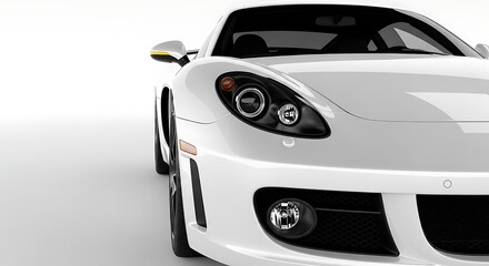 Naklejka premium White sports car close up front view with sleek design and black accents on clean background