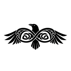 Obraz premium Black Raven with Celtic Infinity Knot Wings, Norse Mythology Symbol, Viking Art