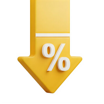 Discount percentage symbol with downward arrow indicates reduction in price