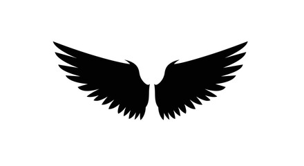 Fototapeta premium Black Silhouette of Spread Wings on a White Background.
