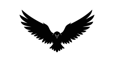 Obraz premium Majestic Raven Silhouette with Open Wings on White Background.