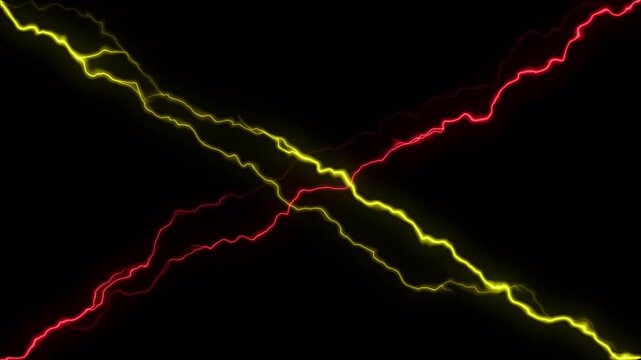 red and yellow lightning bolt striking across electric energy effect transparent background, 4k video