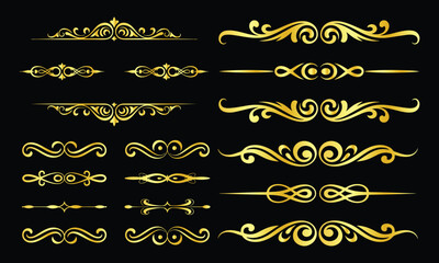 Obraz premium Set of elegant golden ornate swirling design elements and dividers decorative vintage flourishes