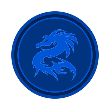 Blue dragon shadow in blue sphere icon on white background - vector