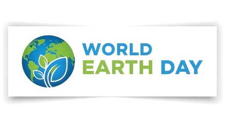 Fototapeta premium Dynamic World Earth Day emblem representing global environmental responsibility, featuring a vibrant green leaf globe graphic to promote sustainability and ecological awareness worldwide