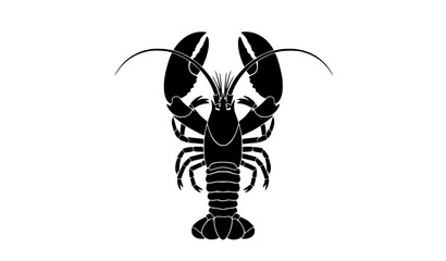 Black Lobster Silhouette Vector Illustration Top View Seafood Marine Animal Isolated on White Background