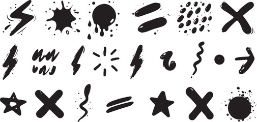 Black hand drawn and symbols white brush strokes