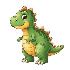 Fototapeta premium A friendly cartoon dinosaur standing on white background with orange spikes and yellow belly