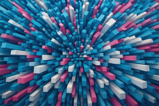 Generative ai abstract pattern of blue pink white extruded blocks