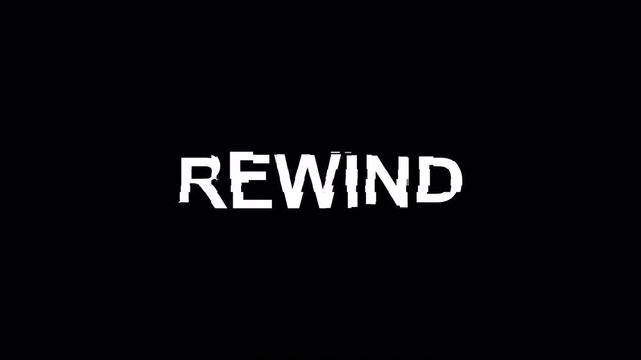 Rewind text animation with glitch effect on transparent background, Glitch effect element for intro with alpha channel
