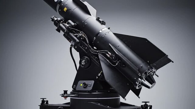 A missile launcher is positioned on a test stand in a controlled environment, viewed from a slight angle.