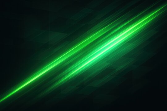 Bright green glowing light streaks on a dark abstract background