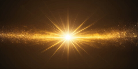 A bright sunrise burst of orange sunlight rays and glowing energy flares through a blue sky and space backgrounds texture for a nature design illustration © suriyaakter