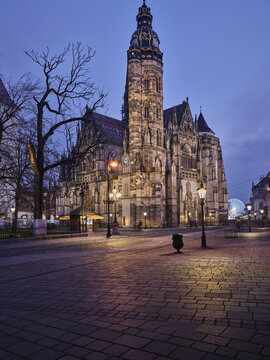 St Elisabeth Cathedral Snowflake Illuminations Blue Hour Kosice Slovakia