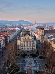 Obraz premium State Theatre Kosice High Angle View at Sunset in Winter