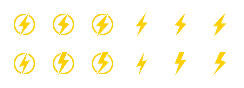 Lightning bolt icon set. Electric power symbol. Power energy icons. Vector illustration