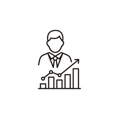 Fototapeta premium A simple line illustration of a businessman analyzing a bar graph with an upward trend