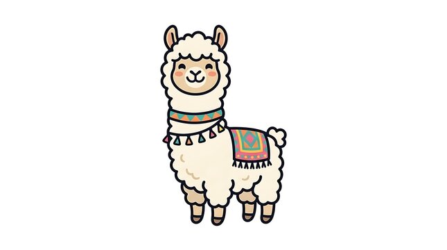 Cute Cartoon Llama with Blanket and Scarf.