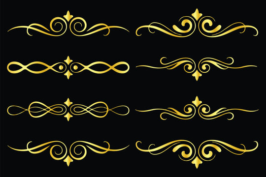 Gold ornate decorative frames and floral design elements set